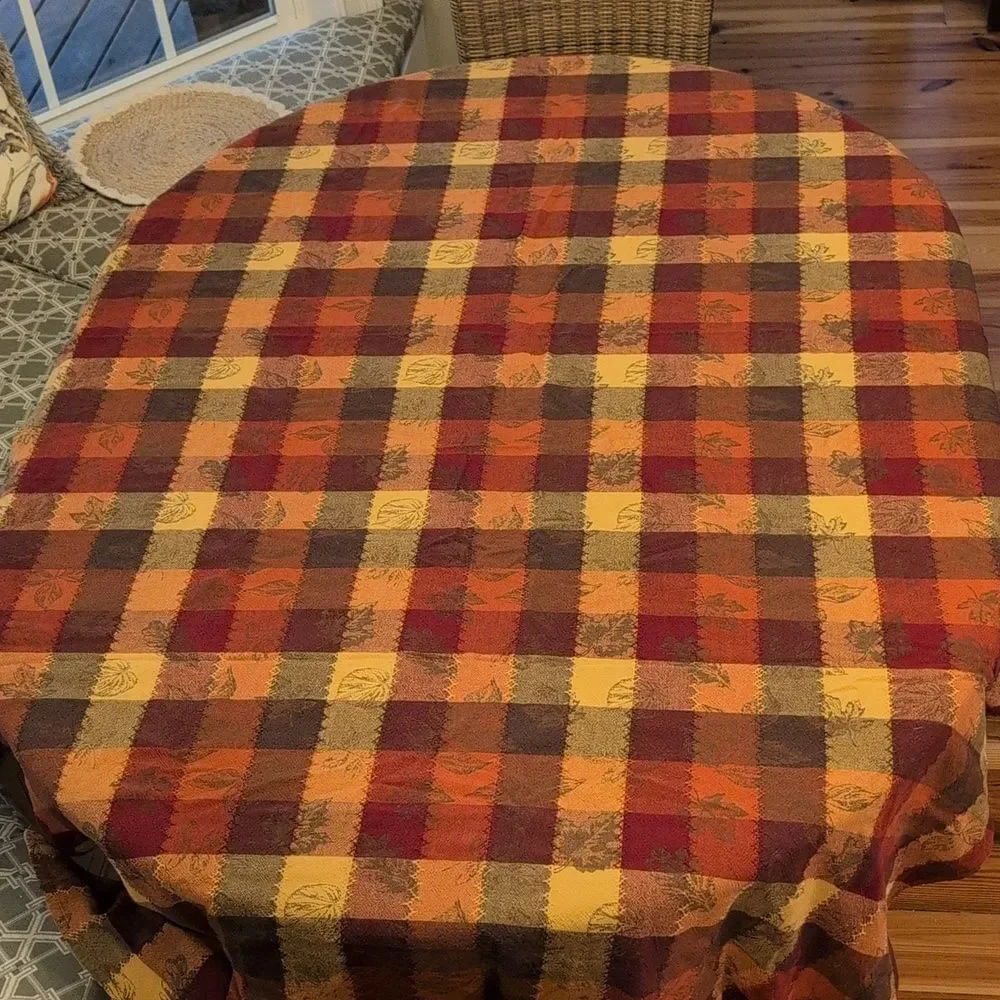 Vintage Fall Colors Embroidered Large Check Rectangular Tablecloth